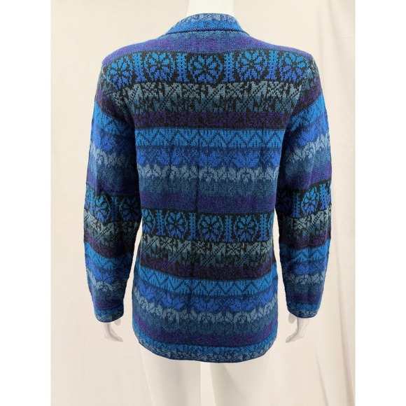 The Alpaca Connection Sweater Womens Small Blue Cardigan Fair Isle Knit Handmade - Picture 5 of 10
